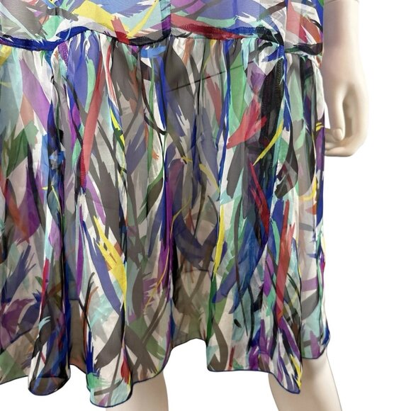 GuyBaxter Abstract Print Plunge Sheer Unlined Art Wear Dress Multicolor Size 6 - Picture 5 of 10